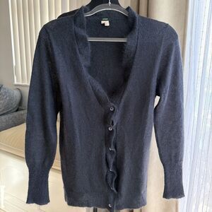 J.Crew Mohair Knit Gray Ruffle V Neck Cardigan S